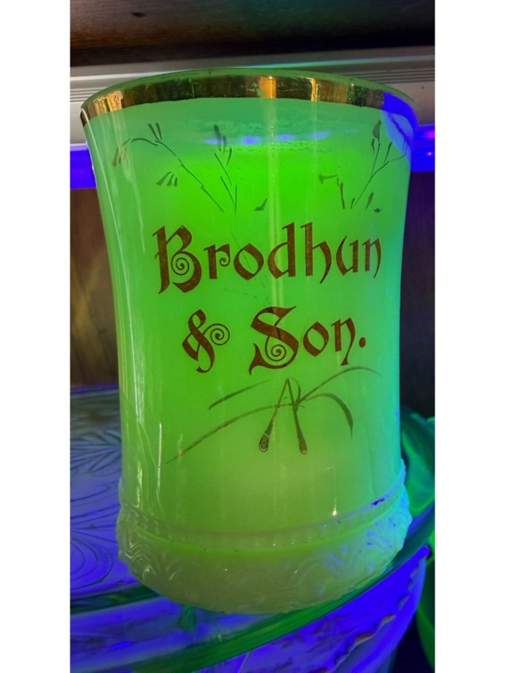 Antique Heisey Custard Glass Tumbler Uranium Advertising Brodhun & Son - Picture 8 of 14